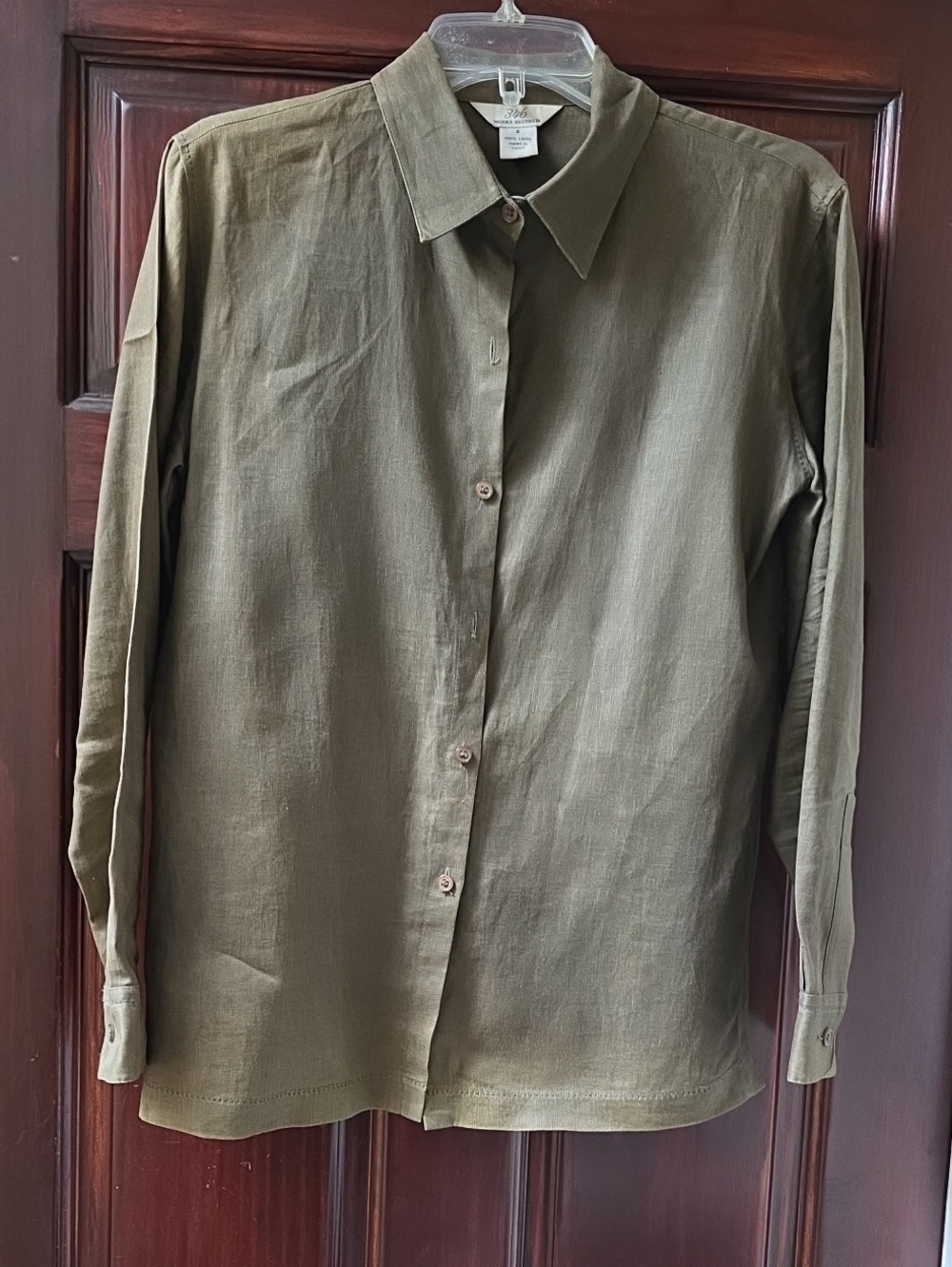 Brooks Brothers Olive Green Long-Sleeve Button-Down Shirt Size 2
